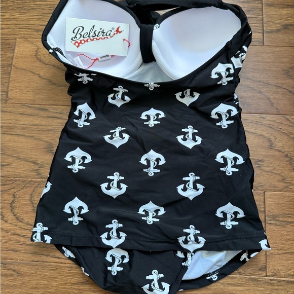 NIB - Belsira 1950's Adeline Anchor Swimsuit in Black - Picture 9 of 11